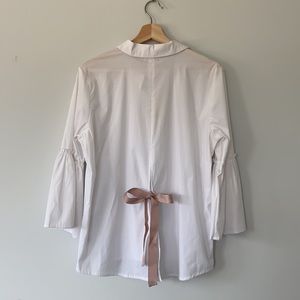 White Bell Sleeve Button Down Shirt with Ribbon